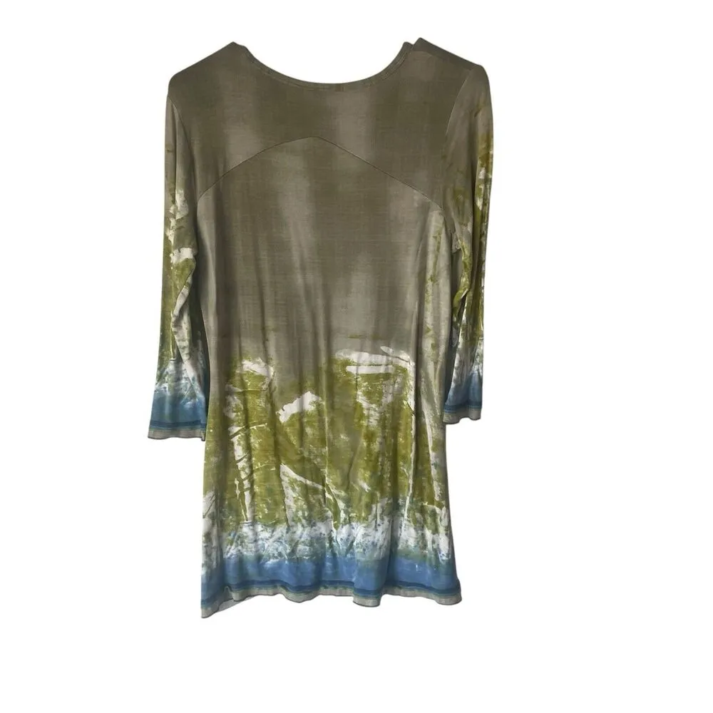 Parsley & Sage Womens Size Medium Green Blue Tie Dye Hippie Art To Wear Soft Top - Image 6