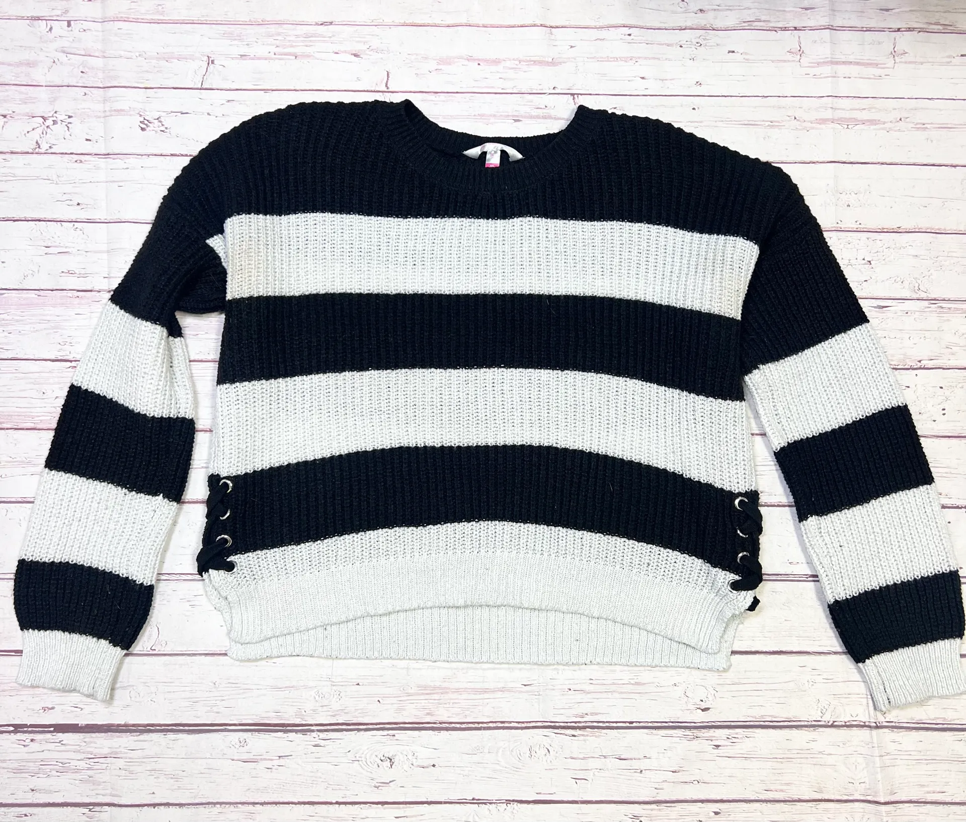Womens Long Sleeve Cable Knit Sweater Size 2XL (19) Black/ White - Image 6