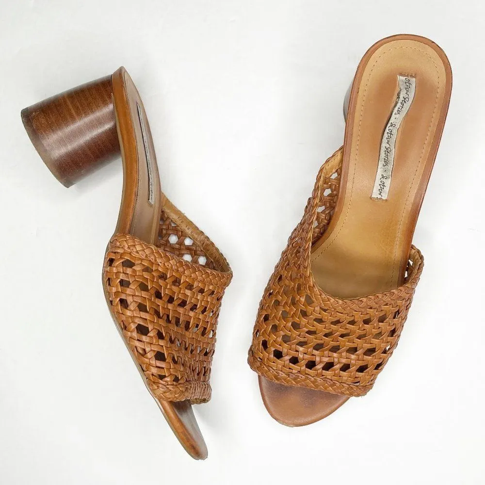 & Other Stories & Other Stories Woven Leather Heeled Mule Sandals Wooden Block Heel Brown 38 - Image 2