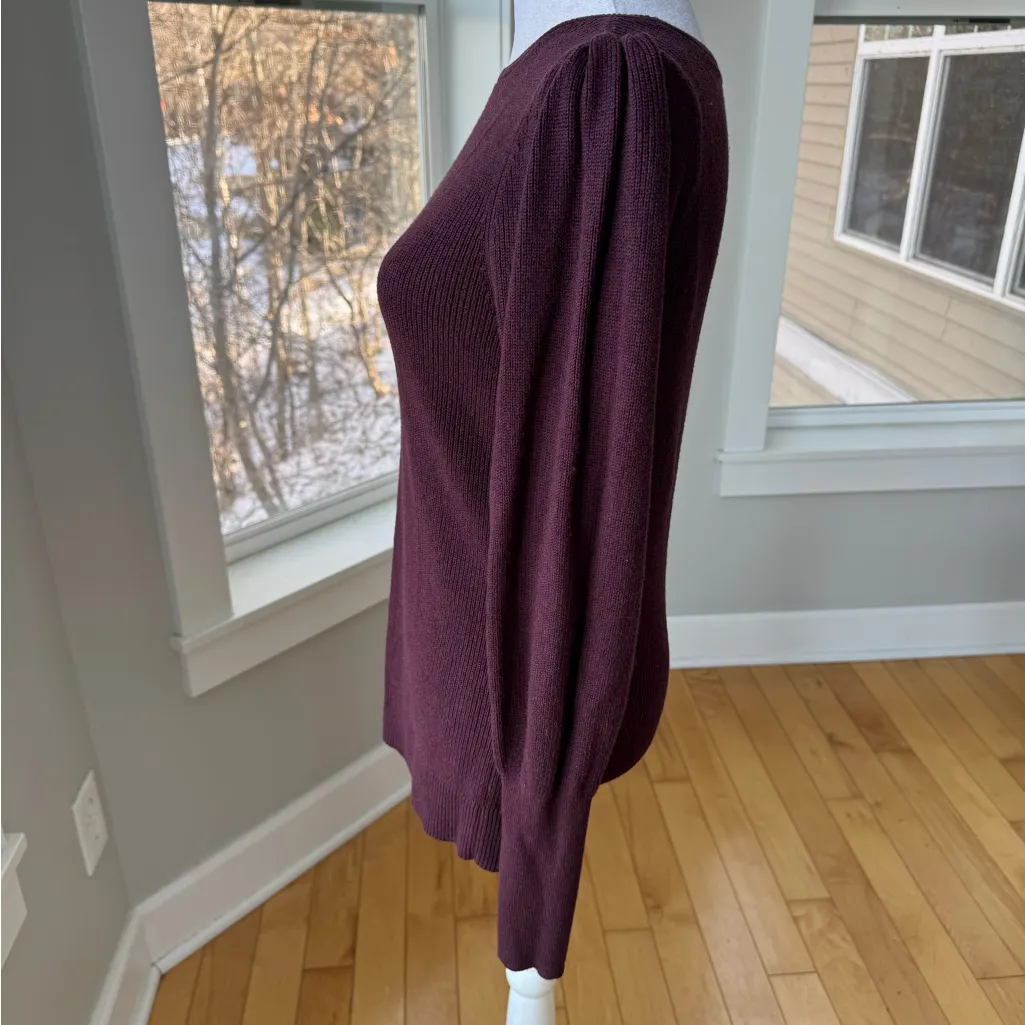 LOFT Burgundy Wine Dark Red Ribbed Cotton Crewneck Sweater Size Small - Image 2