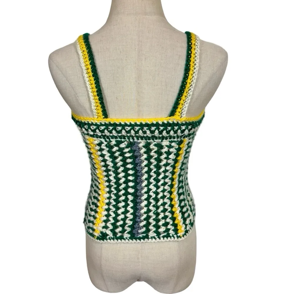 Vintage Handmade Granny Crochet Knit Button Corset Style Bustier Tank Top Vest Green Size XS - Image 4