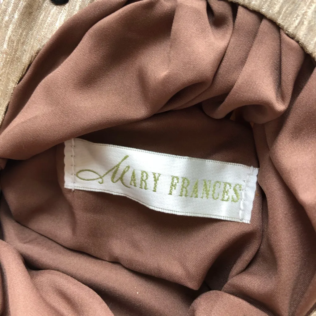 Vintage Motif by Mary Frances Flower Embellished Beaded Handbag Ivory Cream Gold - Image 6