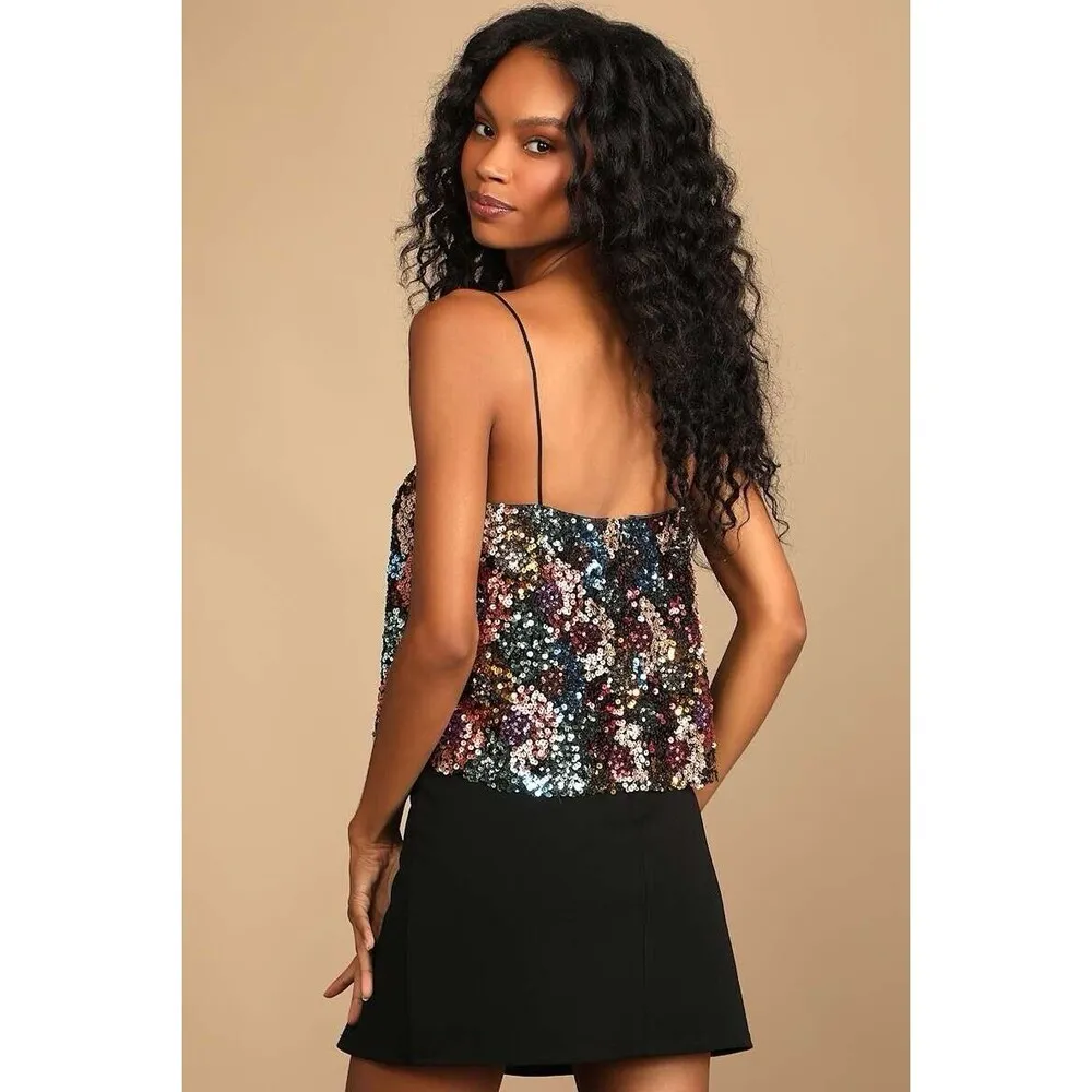 Defining Moment Black Multi Color Sequin Cami Tank Top Size Medium - Image 6