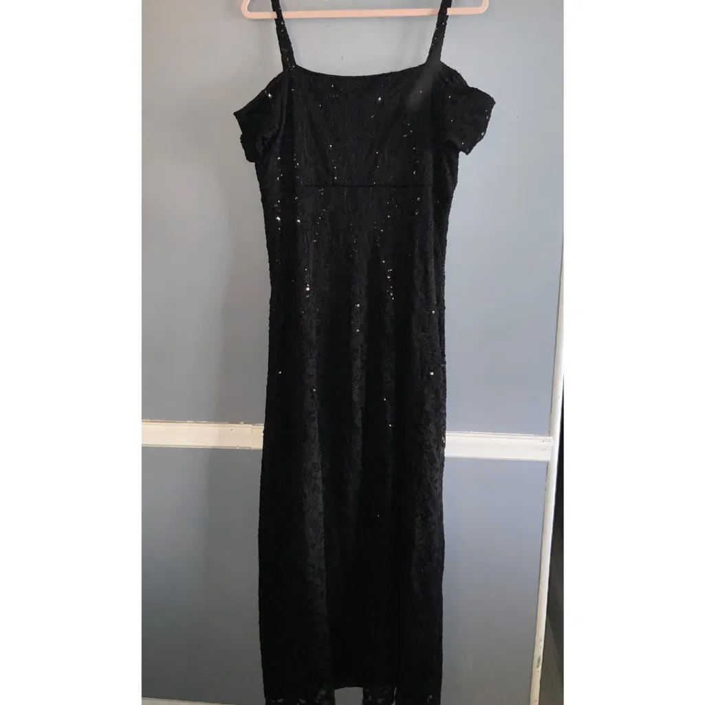 Candalite Black Sequin Off Shoulder Slit Leg Formal Maxi Dress Dress XL NWT - Image 4