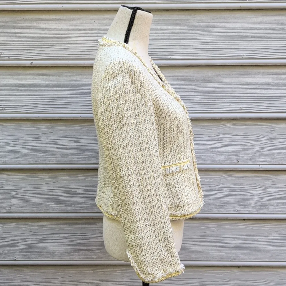 Kasper Petite Tweed Blazer Jacket | Kasper Yellow Tweed Jacket Size 4P - Image 3