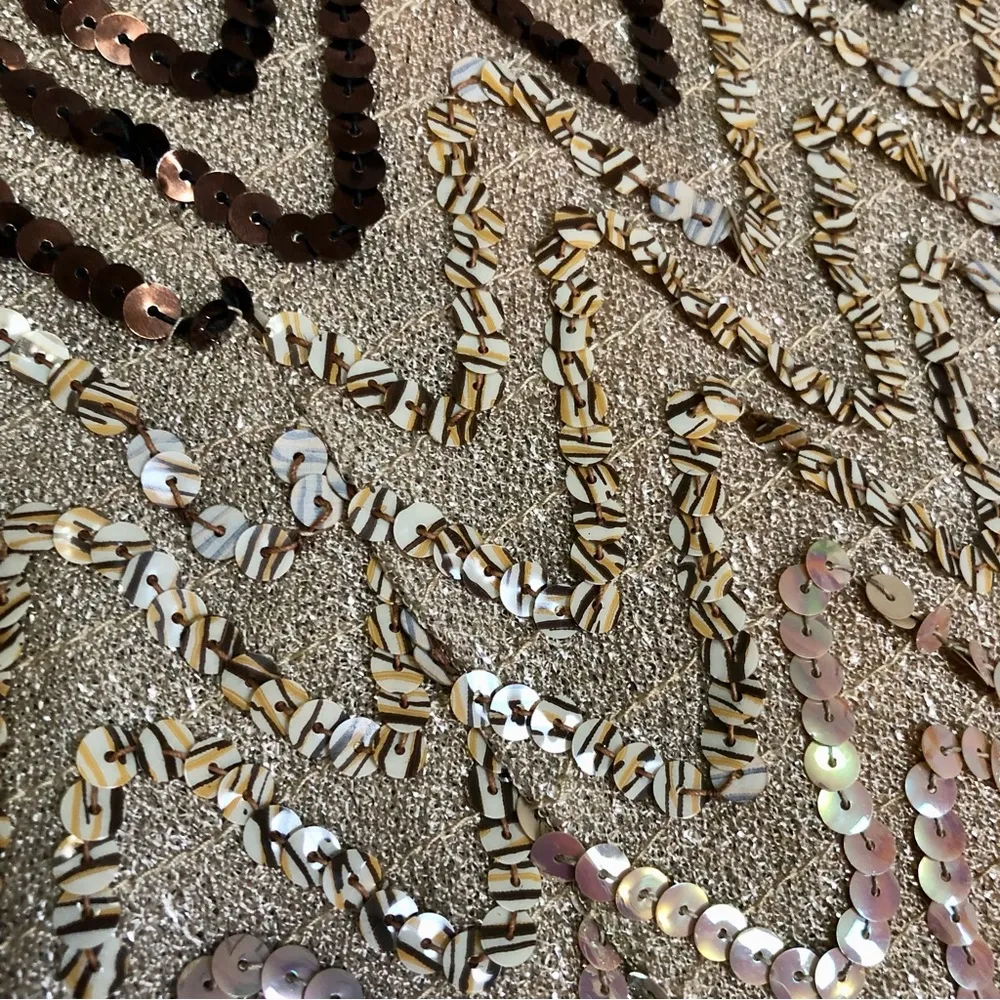 Vintage 70s Gold Long Maxi Dress All Over Sequin Chevron Pattern Evening Gown S Brown - Image 6