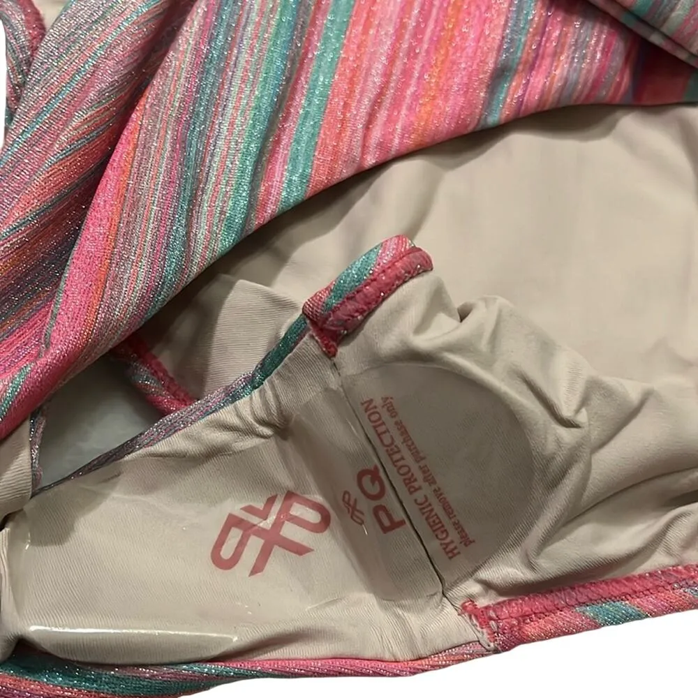 PQ Alex One Piece Swim Bathing Suit Large Metallic High Cut Bikini Plunging Neck Pink - Image 5