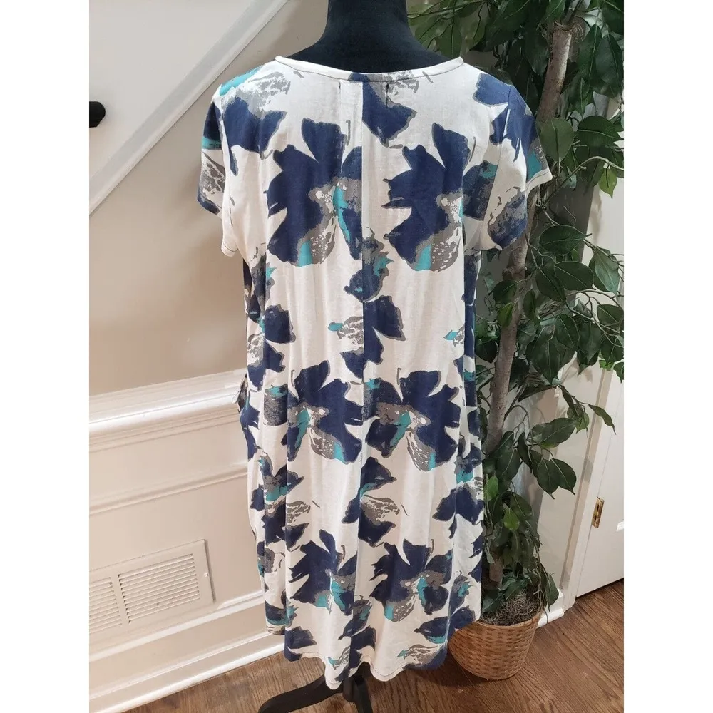 P. Luca Milano Womens White Floral Round Neck Short Sleeve Knee Length Dress O/S Size undefined - Image 7