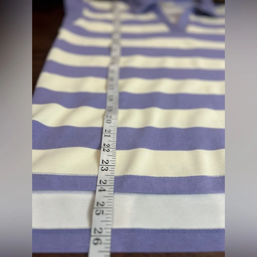 Entro Women’s size Large purple and white striped cap sleeve collared top Vneck - Image 7
