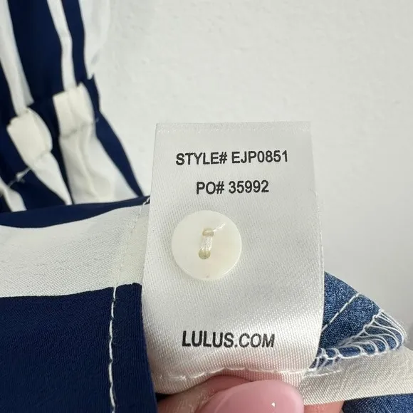 Lulus‎ Striped Strapless Romper Women's Size L Blue White Ruffle Layered Casual - Image 7