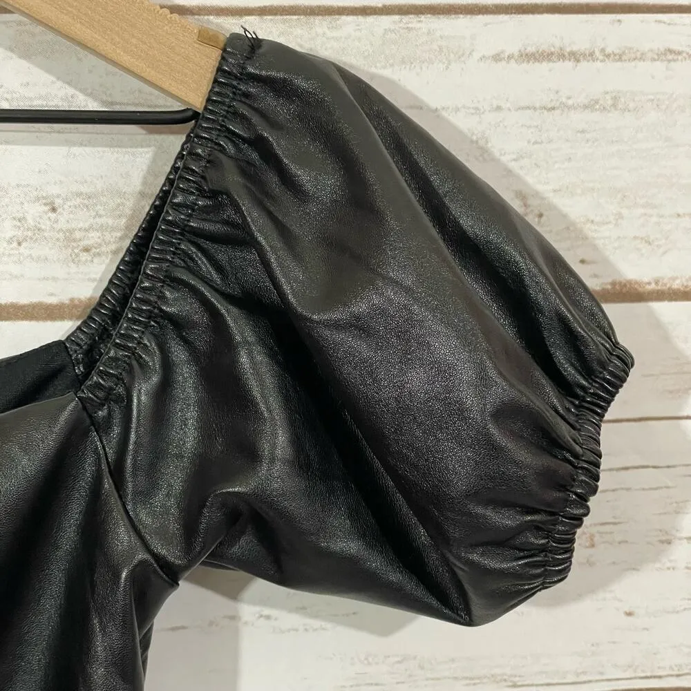 NUDE Off the Shoulder Faux Leather Mini Dress - Image 13