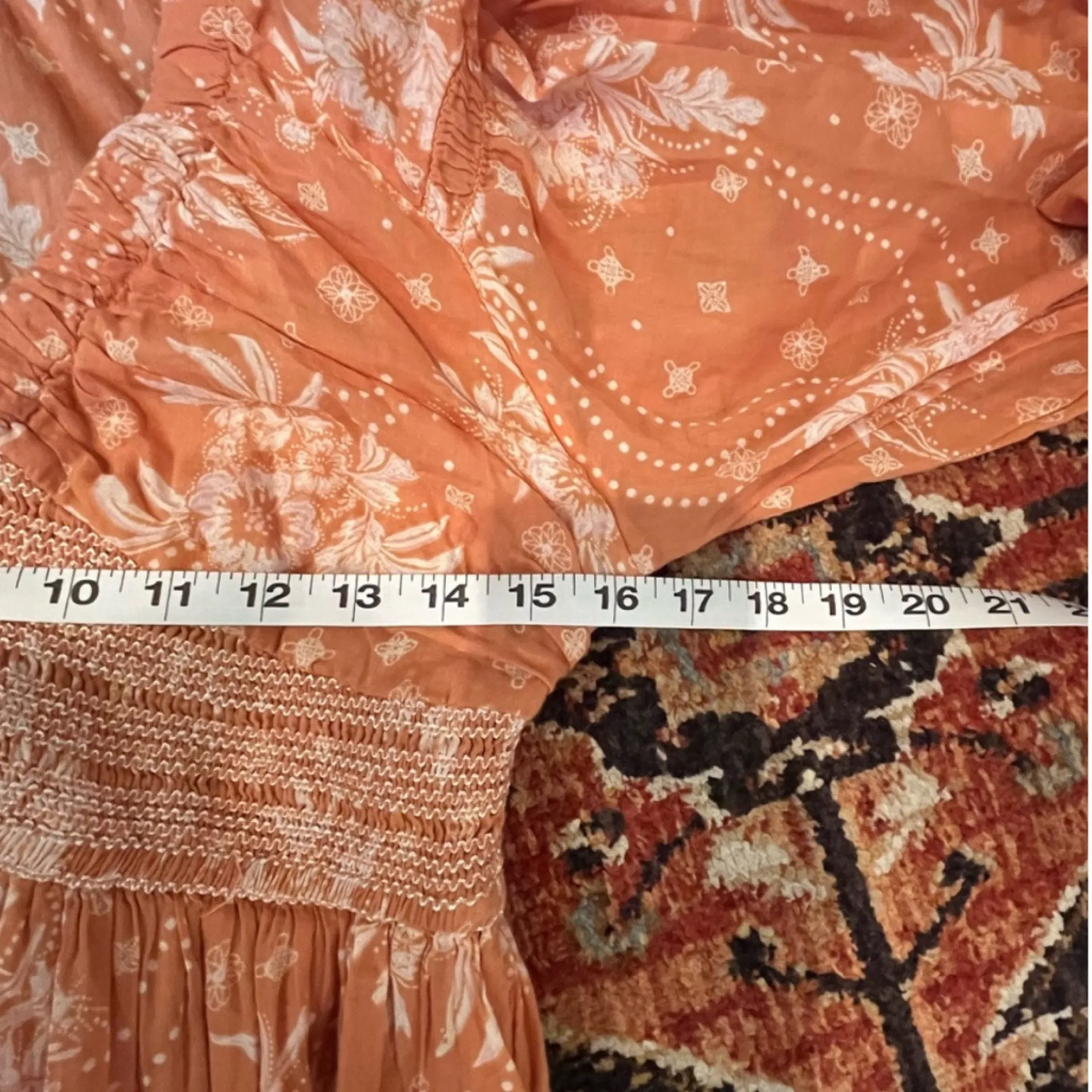 Free People Golden Hour Maxi Dress orange Fall floral Smocked Bohemian Womens S - Image 4