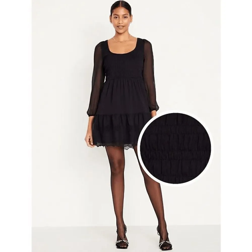 Old Navy Black Jack Fit & Flare Long-Sleeve Eyelet Mini Dress Small NWT - Image 7