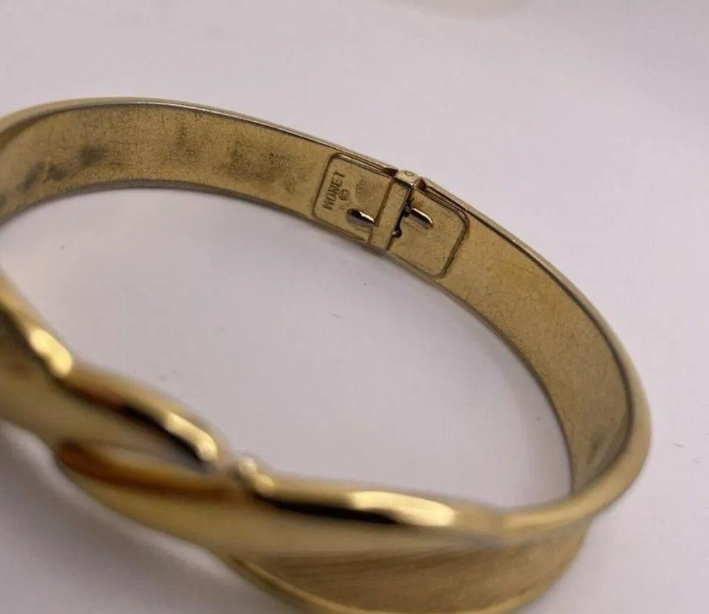 Signed Monet Costume Jewelry Gold Tone Bangle Bracelet - Image 6