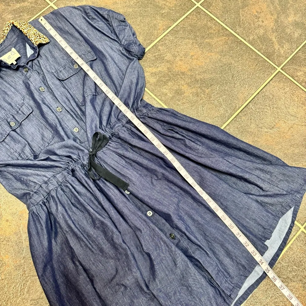 Sea New York Short Sleeve Leopard Collar Denim Shirtdress Mini Dress Blue 8 - Image 9