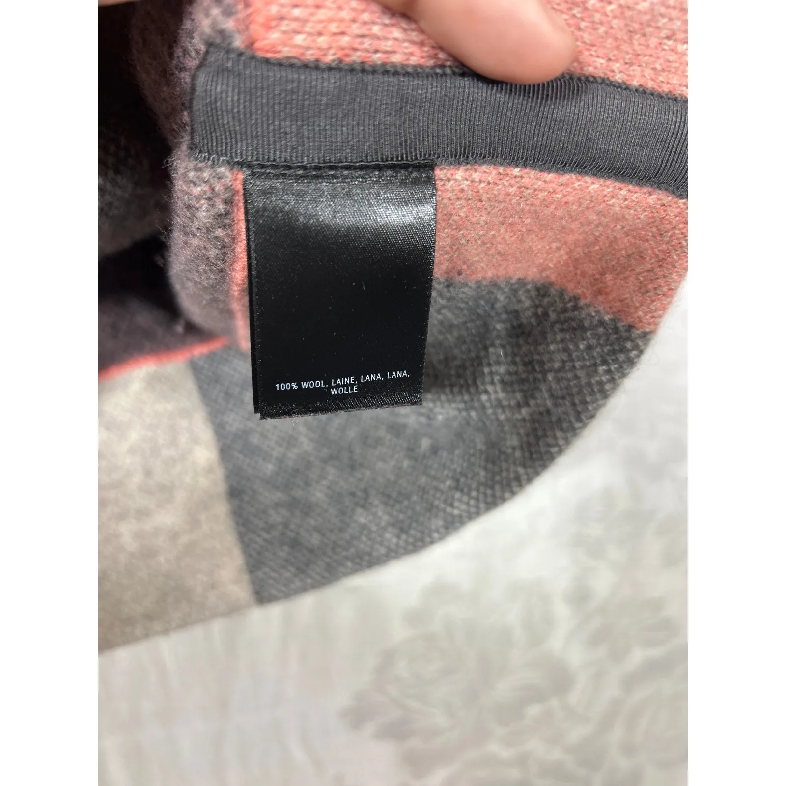 Field Flower Sweater Jacket Small Pink Gray Plaid Full Zip 100% Wool Cardigan - Image 6