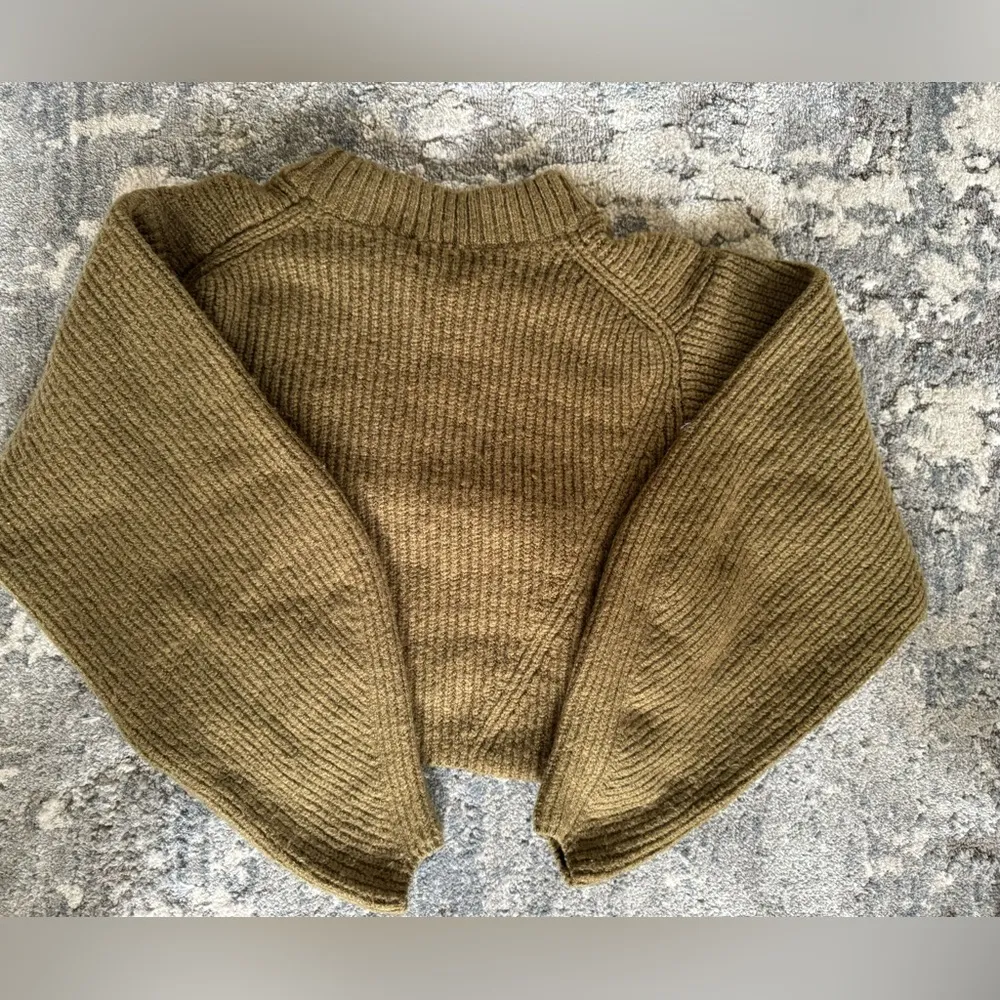 Women's Knit Cropped Sweater Balloon Sleeve Green - Image 4