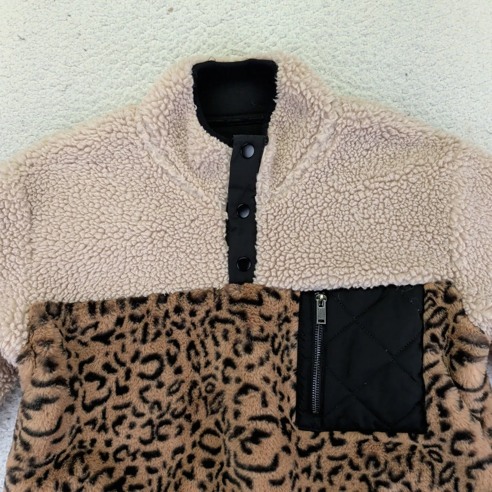Rails Saga Cream Leopard Mix Fleece Pullover Jacket Womens Small - Image 6