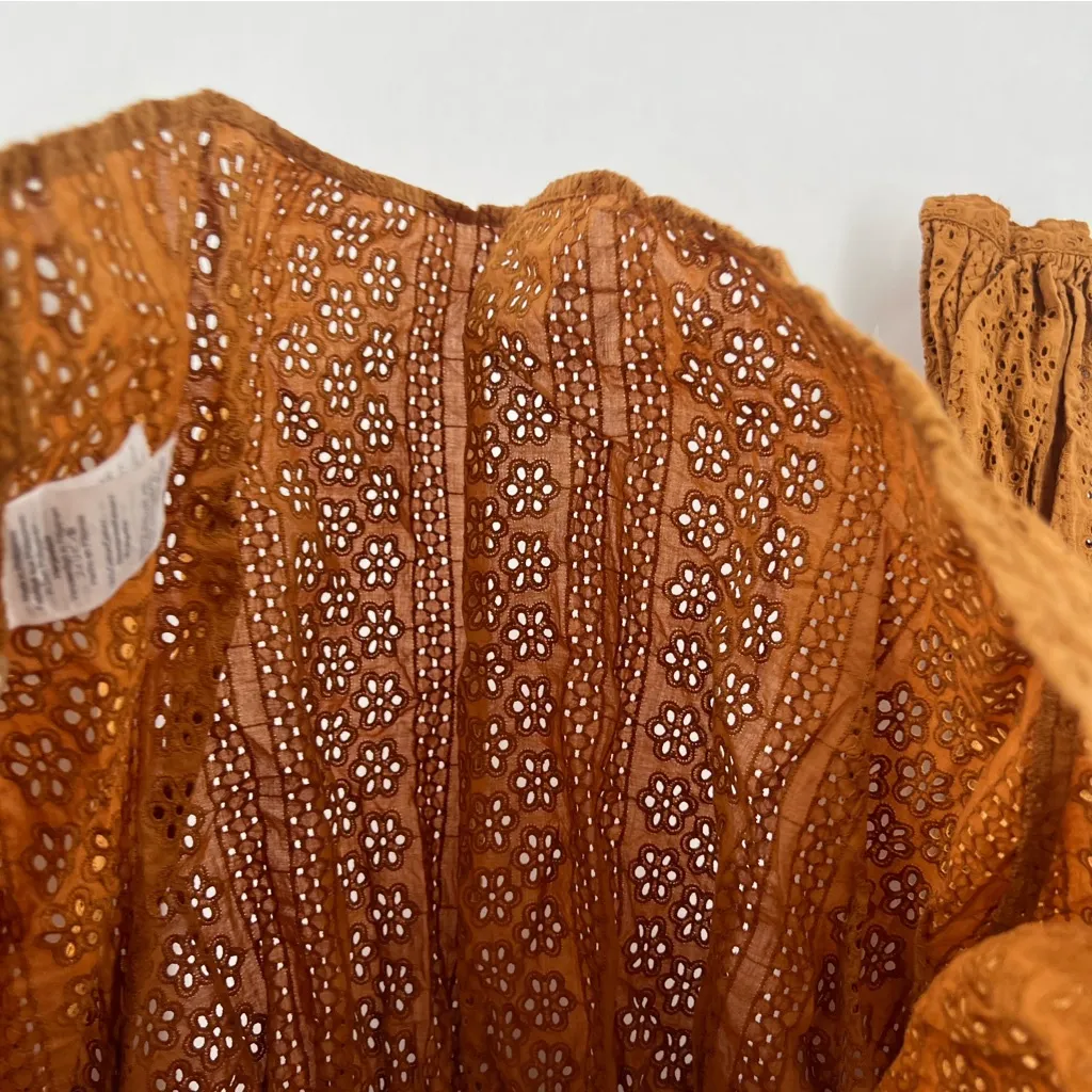 Madewell Eyelet‎ Double Tie Peasant Top Carrot Cake 100% Cotton Size S - Image 6