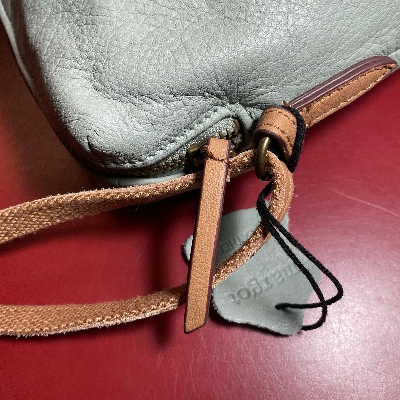 Margot New York Soft Pebbled Leather Small Crossbody Bag Seafoam Green Neutral - Image 11