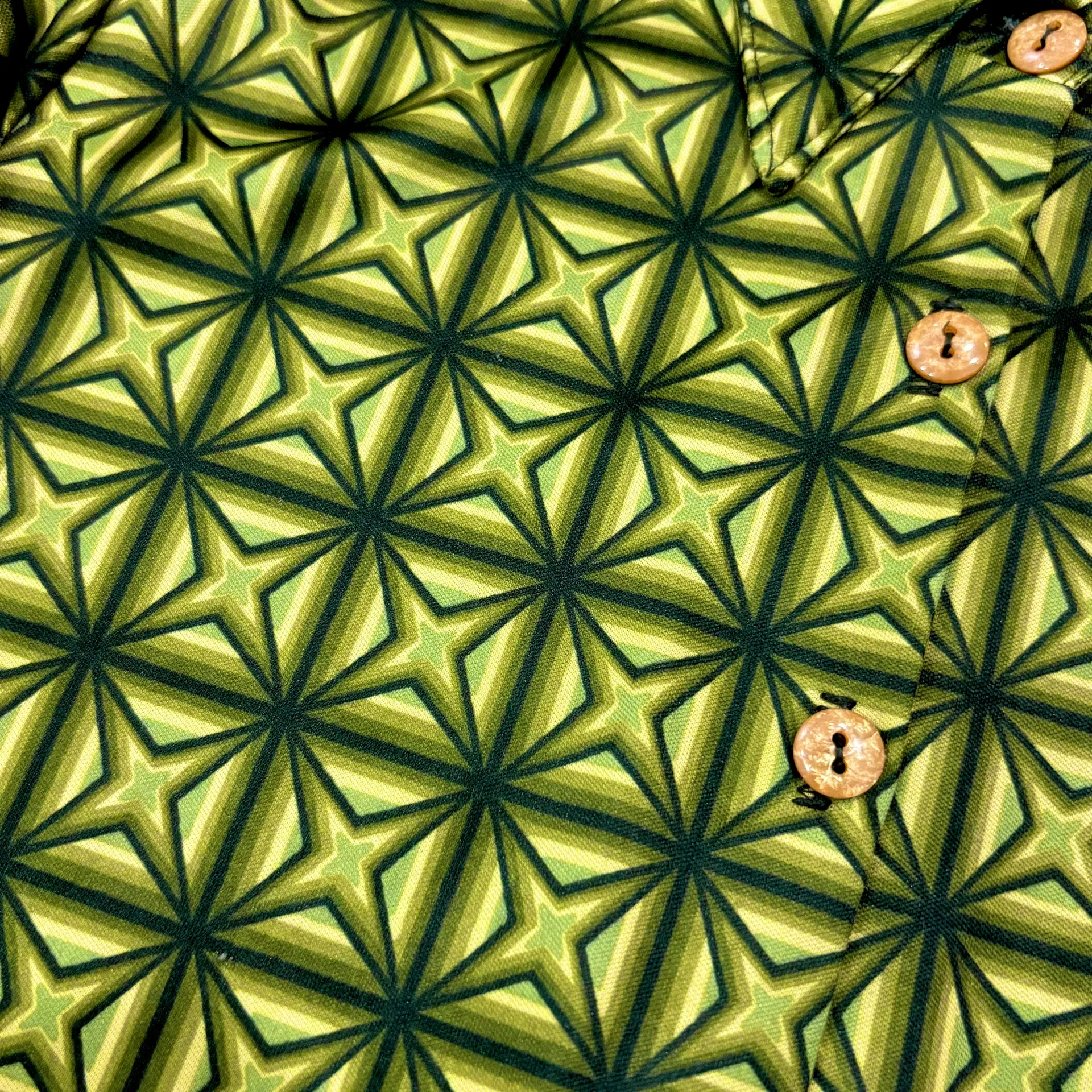 Vintage 90s does 70s Groovy Printed Disco Button Front Shirt Green - Image 5