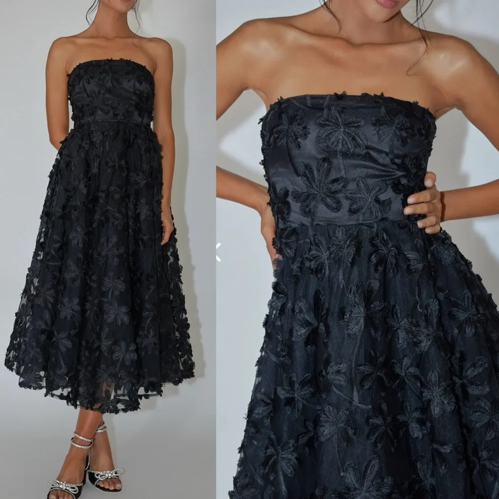 Selfie Leslie Dori Floral Embellished Midi Dress Black Strapless Event Evening - Image 5