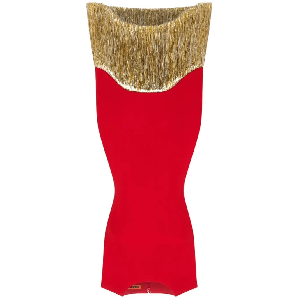 Simon Miller Bowie Fringe Mini Dress in Lucky Red Gold Size XS NWT - Image 3