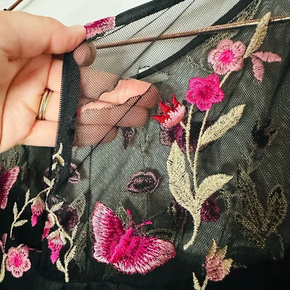 SHOSHANNA MIDNIGHT Black Pink Bayard Embellished Floral Mesh Mini Dress Size 8 - Image 13