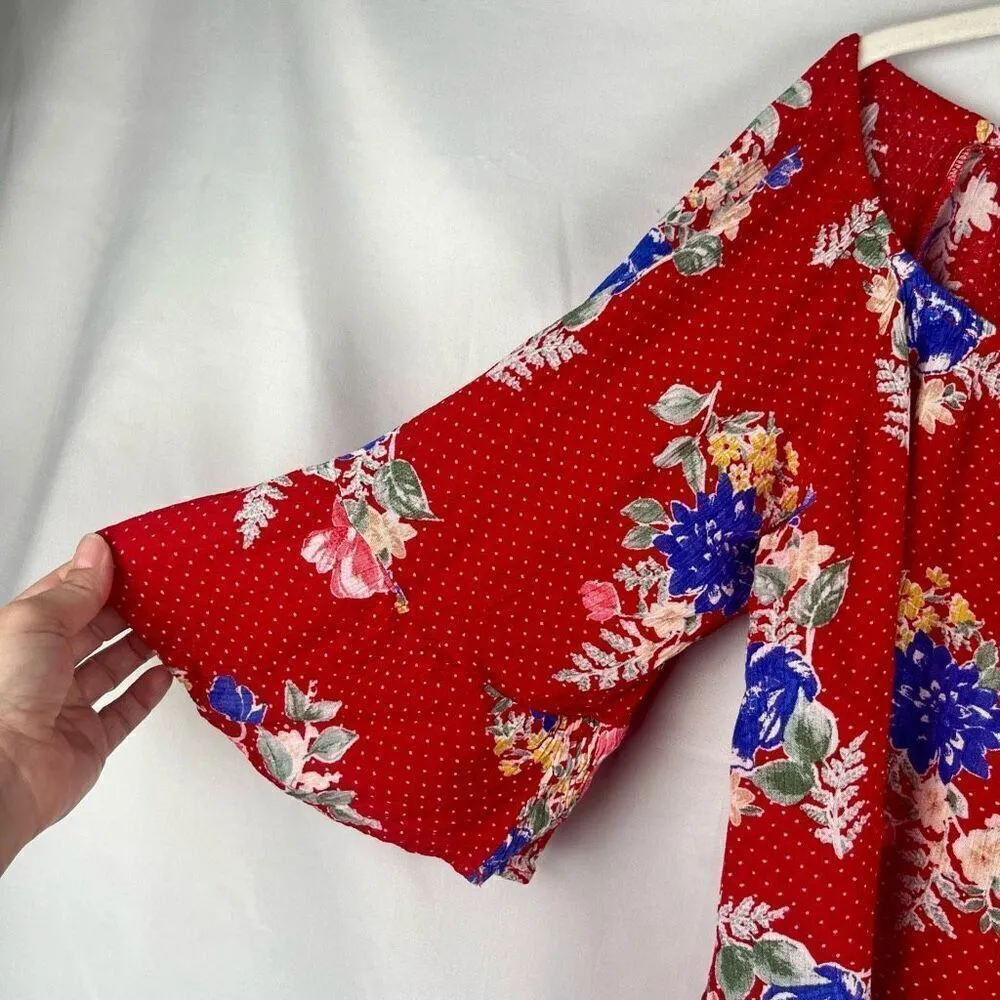 New Look Off The Shoulders Red Boho Floral Blouse XL - Image 2