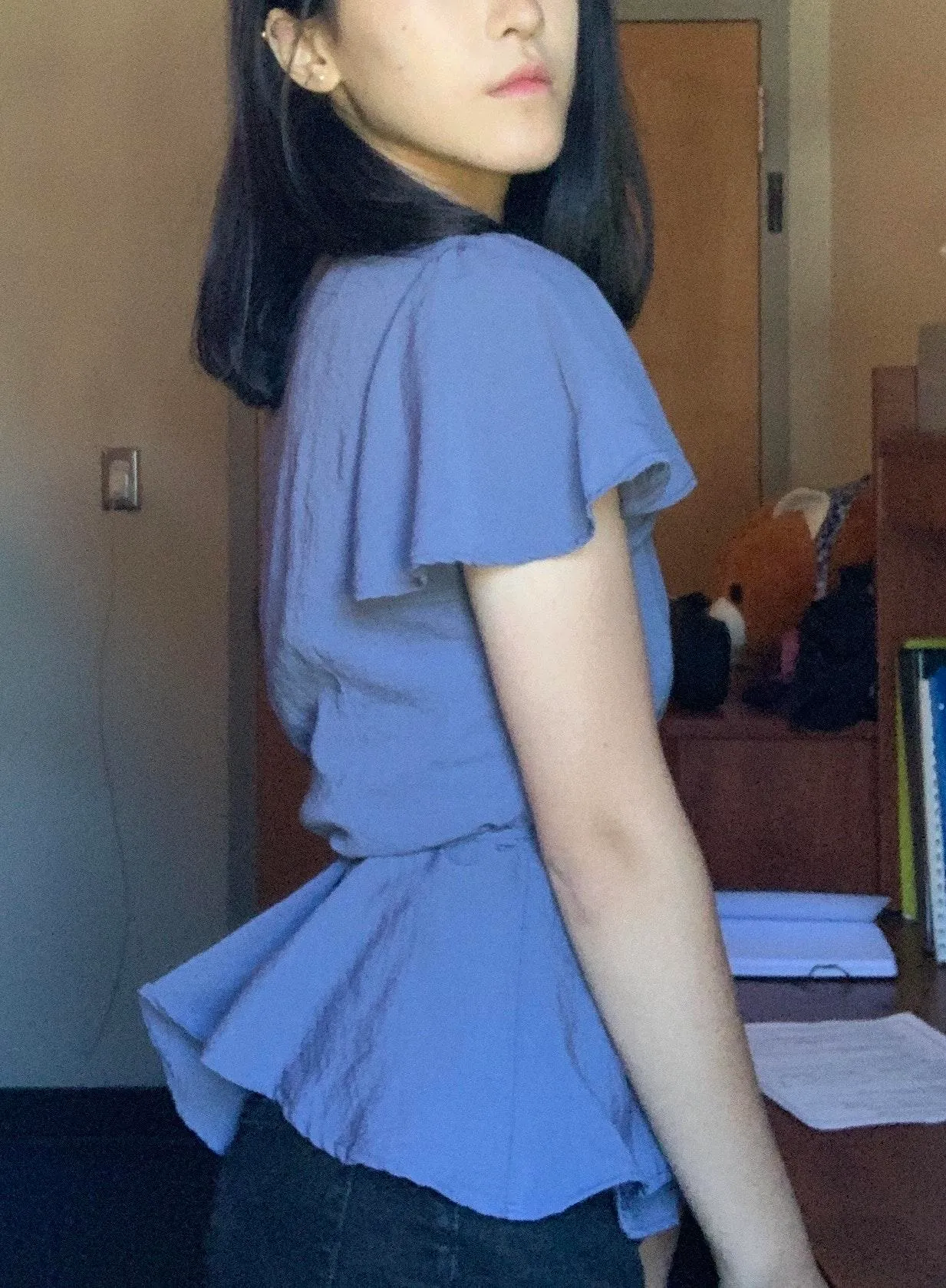 Lulus Blue Wrap Peplum Top - Image 3