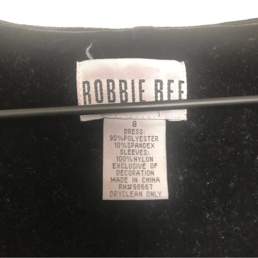 Vintage 90s Robbie Bee Black Velvet Beaded Short Sleeve Cinched Waist Midi Dress - Image 3