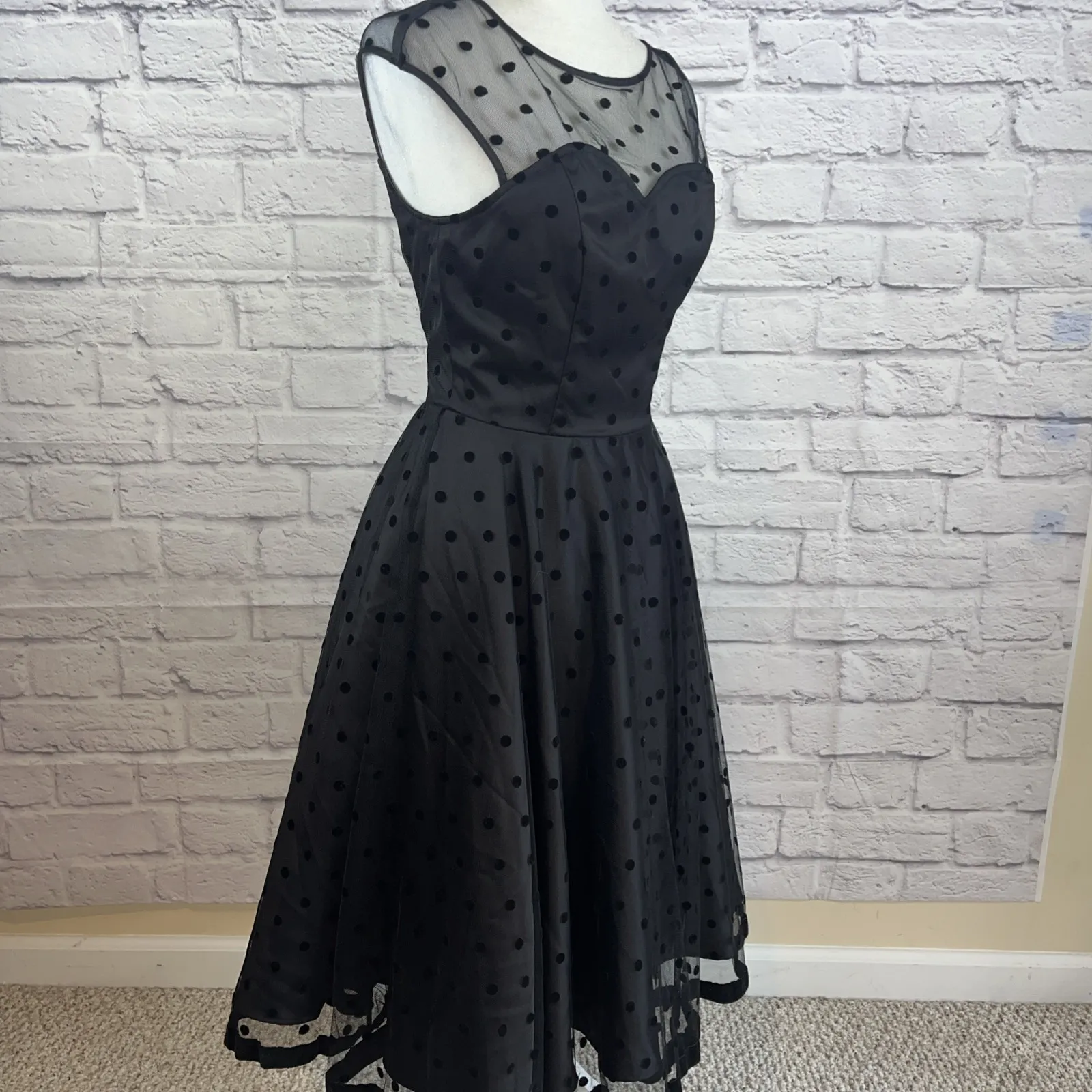 Collectif Vintage London NWT Women's Faye Polka Dot Swing Rockabilly Dress XS Black - Image 7