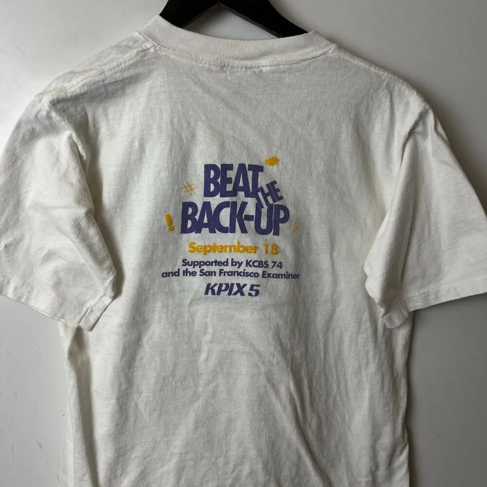 90s Beat The Back Up Single Stich T Shirt White Large L USA Graphic Tee - Image 10