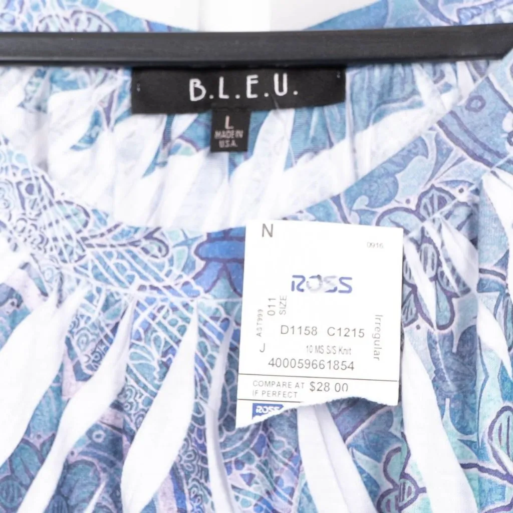 B.L.E.U. Tunic Shirt L Womens NEW Blue Purple Sublimation Boho Short Sleeve Size L - Image 4