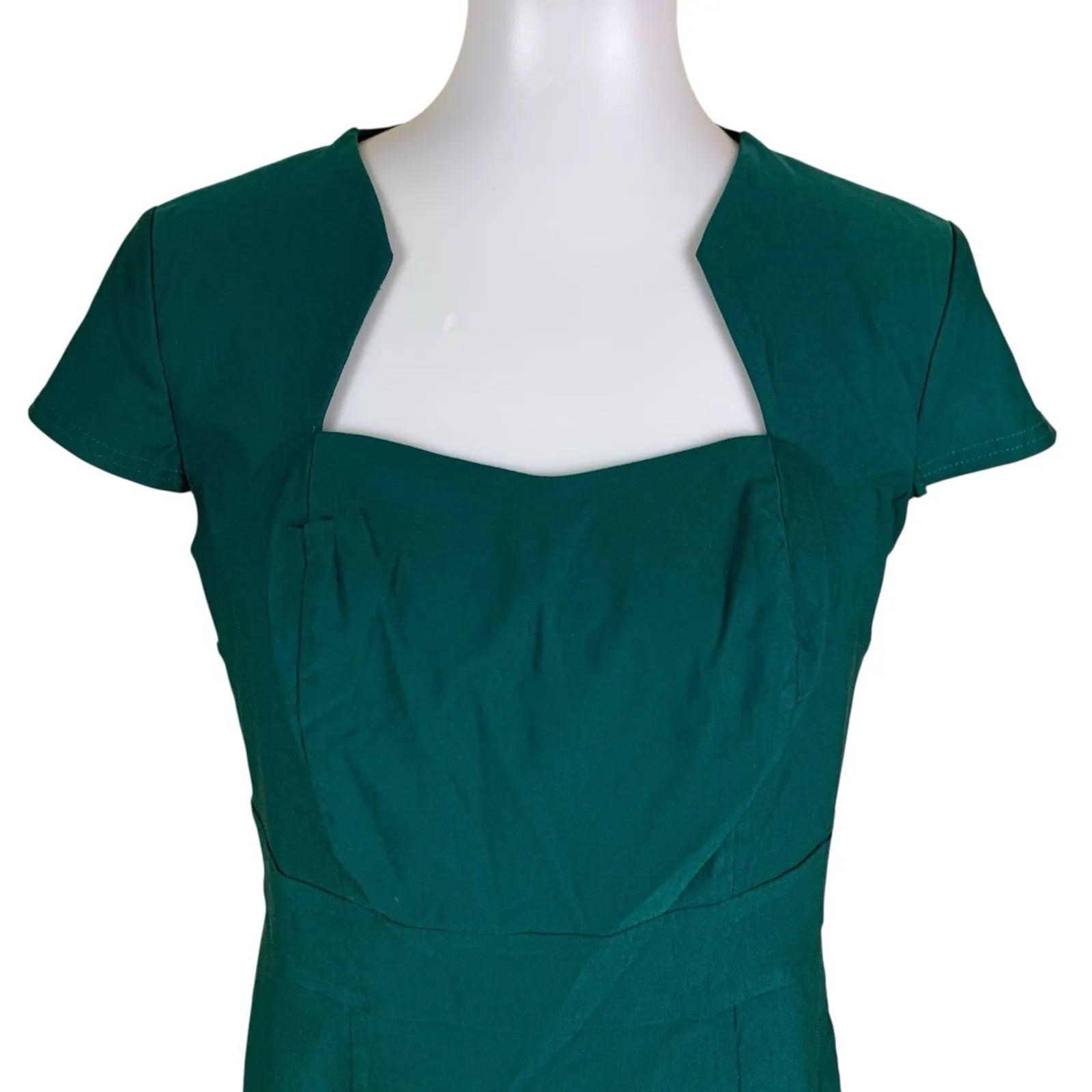 Grace Karin Teal Green Cap Sleeve Sweetheart Sheath Midi Dress Office Cocktail L - Image 2
