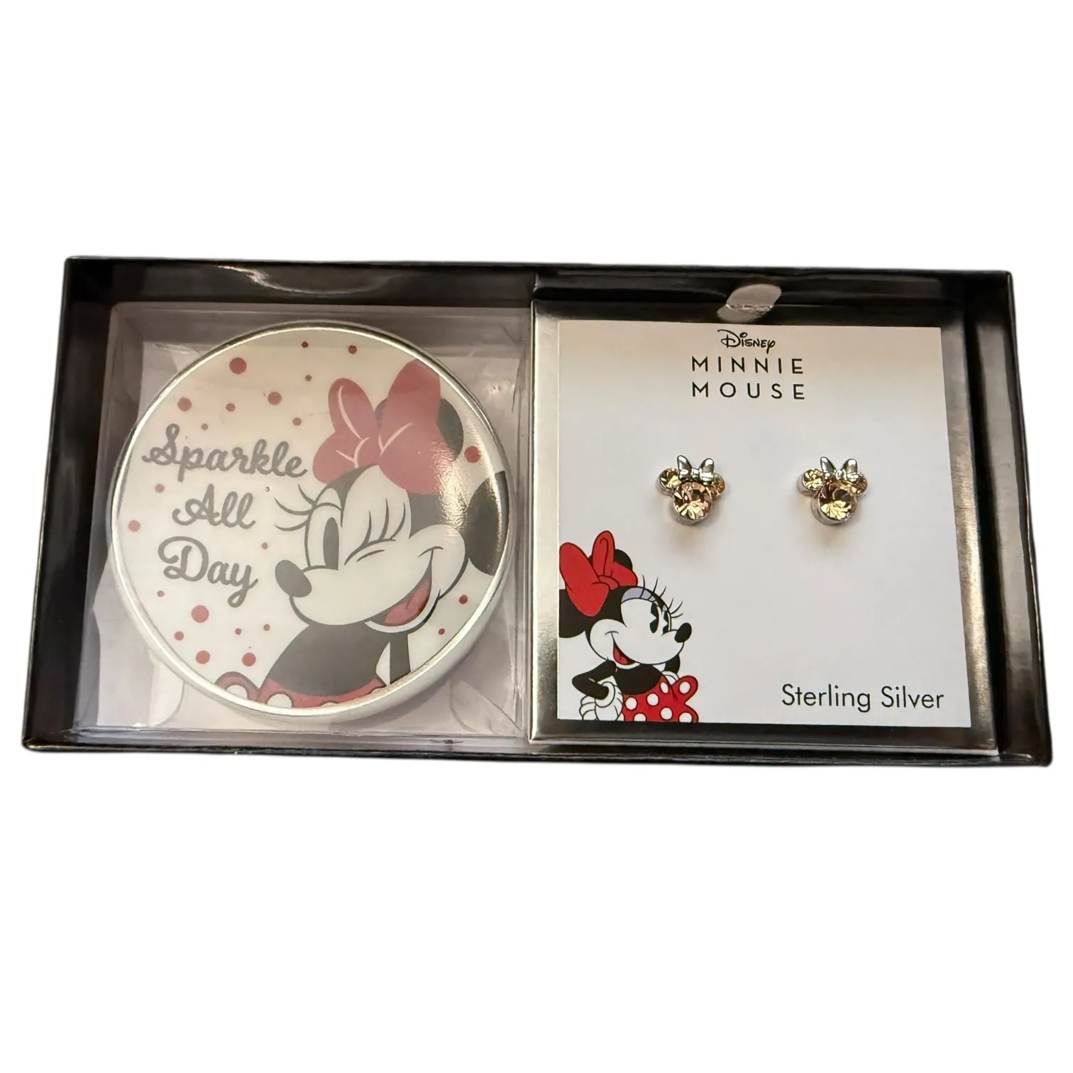 Disney  Minnie Mouse Sterling Silver Crystal Stud Earrings With Trinket Dish - Image 2
