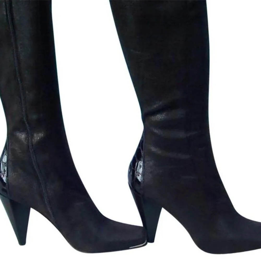 Donald Pliner Expresso Suede Croc Leather Boot New Water Resistant New NIB $495 Brown Size 8.5 - Image 4