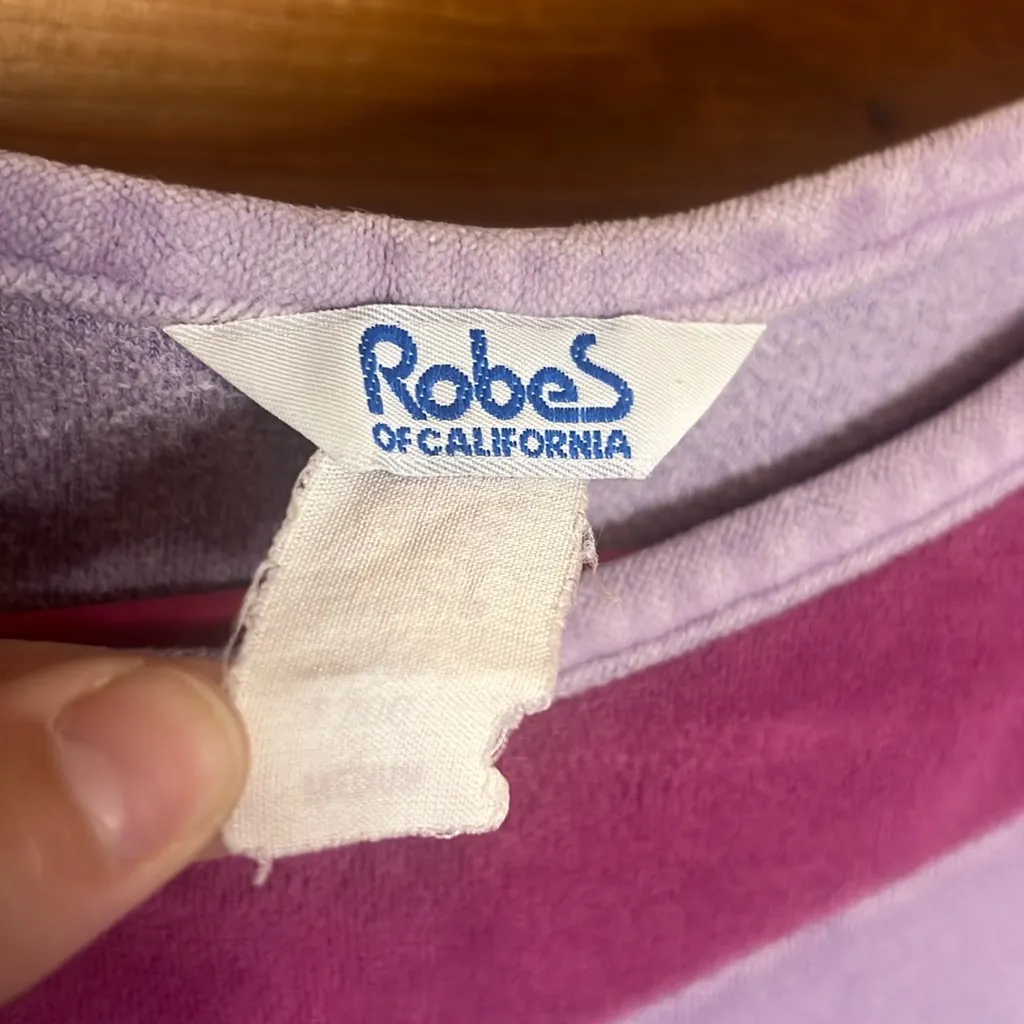 Vintage Robes of California 70s Terrycloth Robe Sleepwear Maxi Dress Geometric M Purple Size M - Image 2