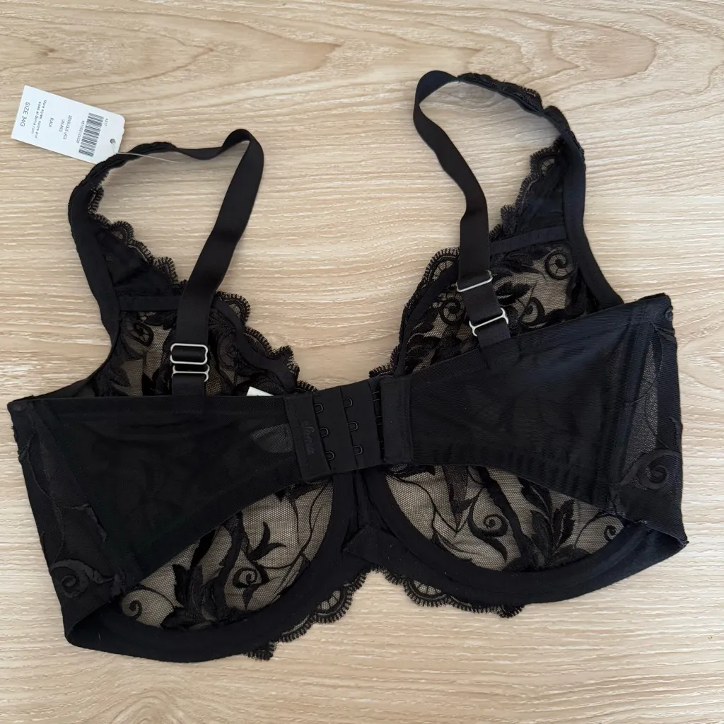 Soma 34G NEW Lace Unlined Bra Black Floral Sheer Gothic Whimsigoth Sexy - Image 2