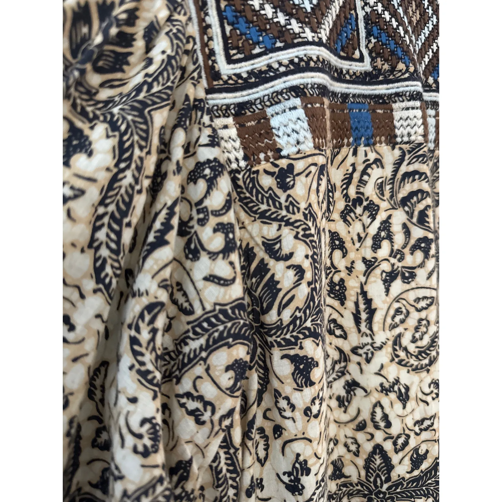 FIGUE Boho Baltic Embroidered Pom Pom Lucie Mini Puff Sleeves Dress Size XS Brown - Image 14