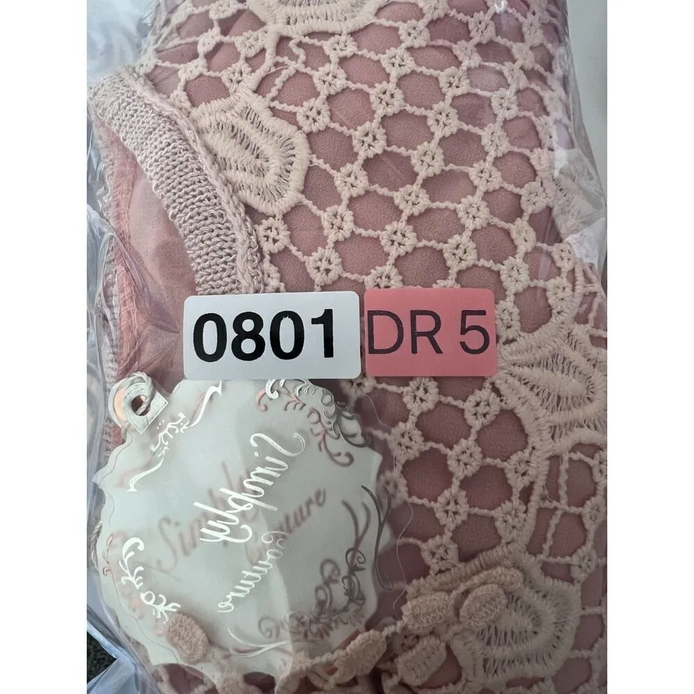 Blouse top long sleeve embroidered floral pleated romantic peach pink M - Image 13