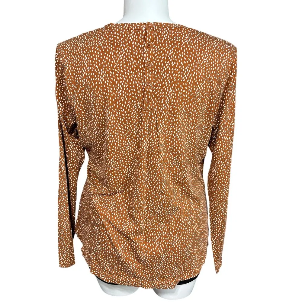 Duluth Trading Co Womens Polka Dot T Shirt Top Long Sleeves Brown White XL - Image 3