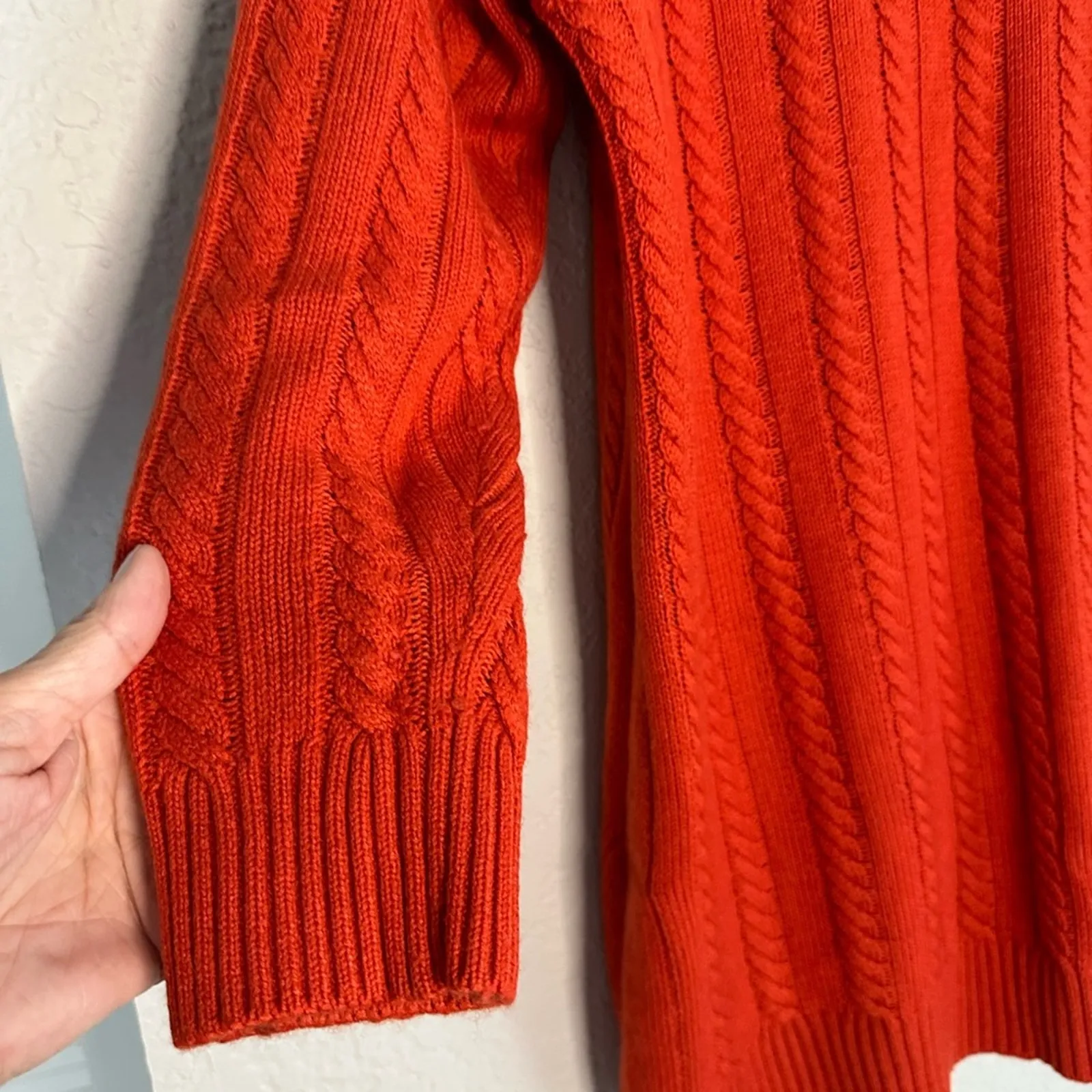 J. Jill Orange Cable Knit Wool Sweater Preppy Bright Cozy Vacation Fall Casual Size L - Image 4