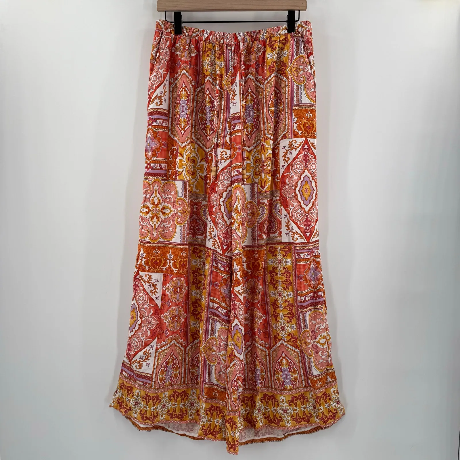Haute Hippie Pants Size Medium Tropical Patchwork Wide Leg Palazzo Resort Travel - Image 12