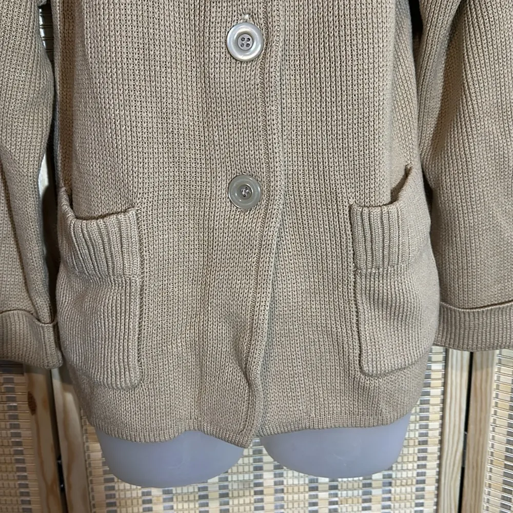 Ms Casuals Vintage 1990s Tan Mock Turtleneck Loose Knit Cardigan Sweater Small - Image 7