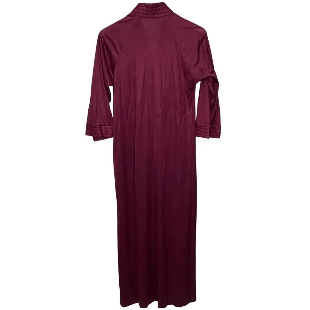 Vintage Vassarette 3/4 Sleeve Maxi Nightgown Size S Burgundy Purple Nylon Zip - Image 2