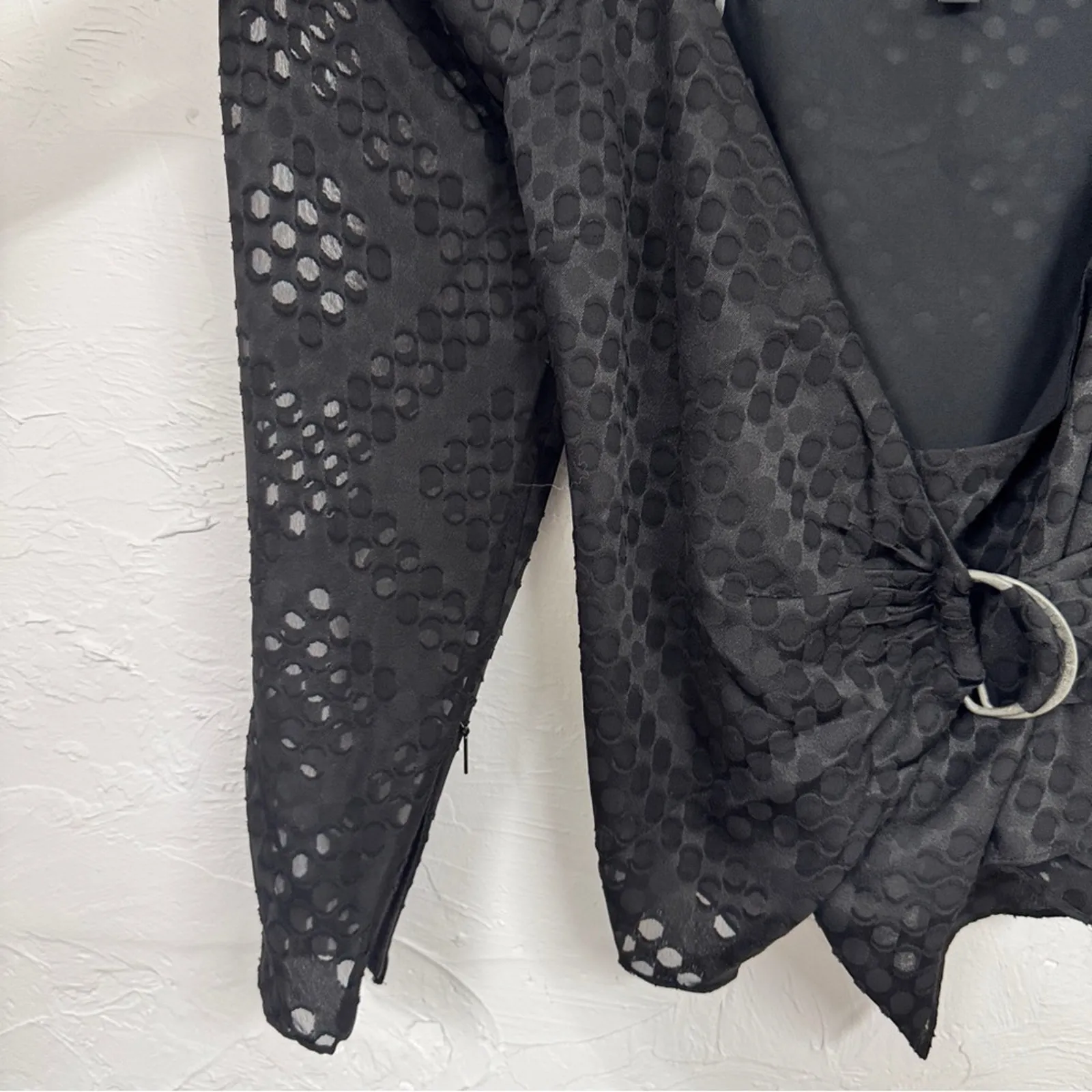 Ted Baker Black Lazare D Ring Wrap Top Blouse Womens XS Puff Shoulder Coquette - Image 10