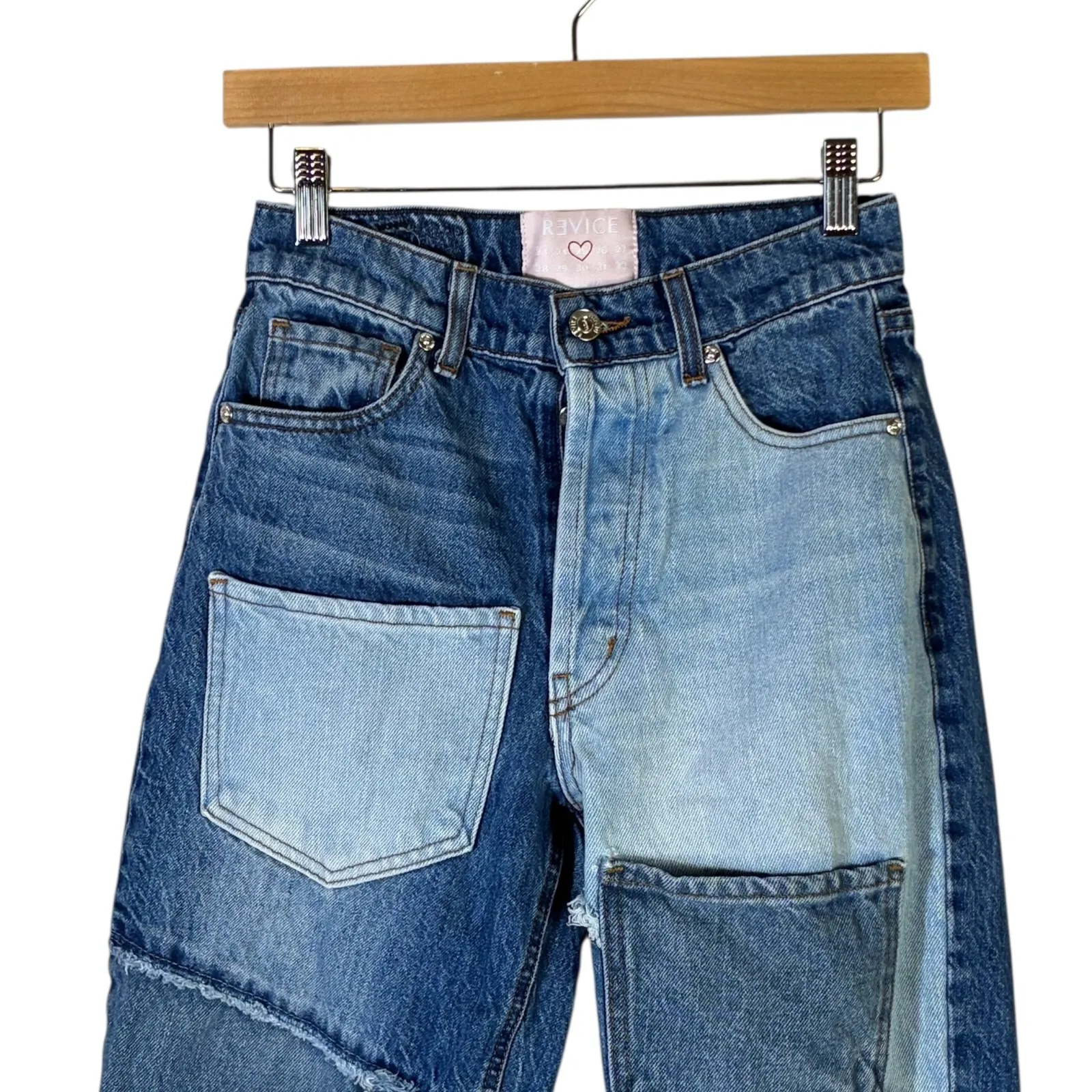 Revice Denim Patchwork Jeans Womens Size 25 High Rise Straight Leg Blue - Image 2