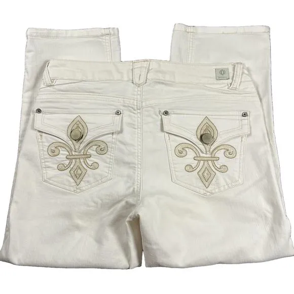 Democracy Mid Rise White Crop Fleur des Lis Embroidered Pocket Jeans NEW Size 8 - Image 2