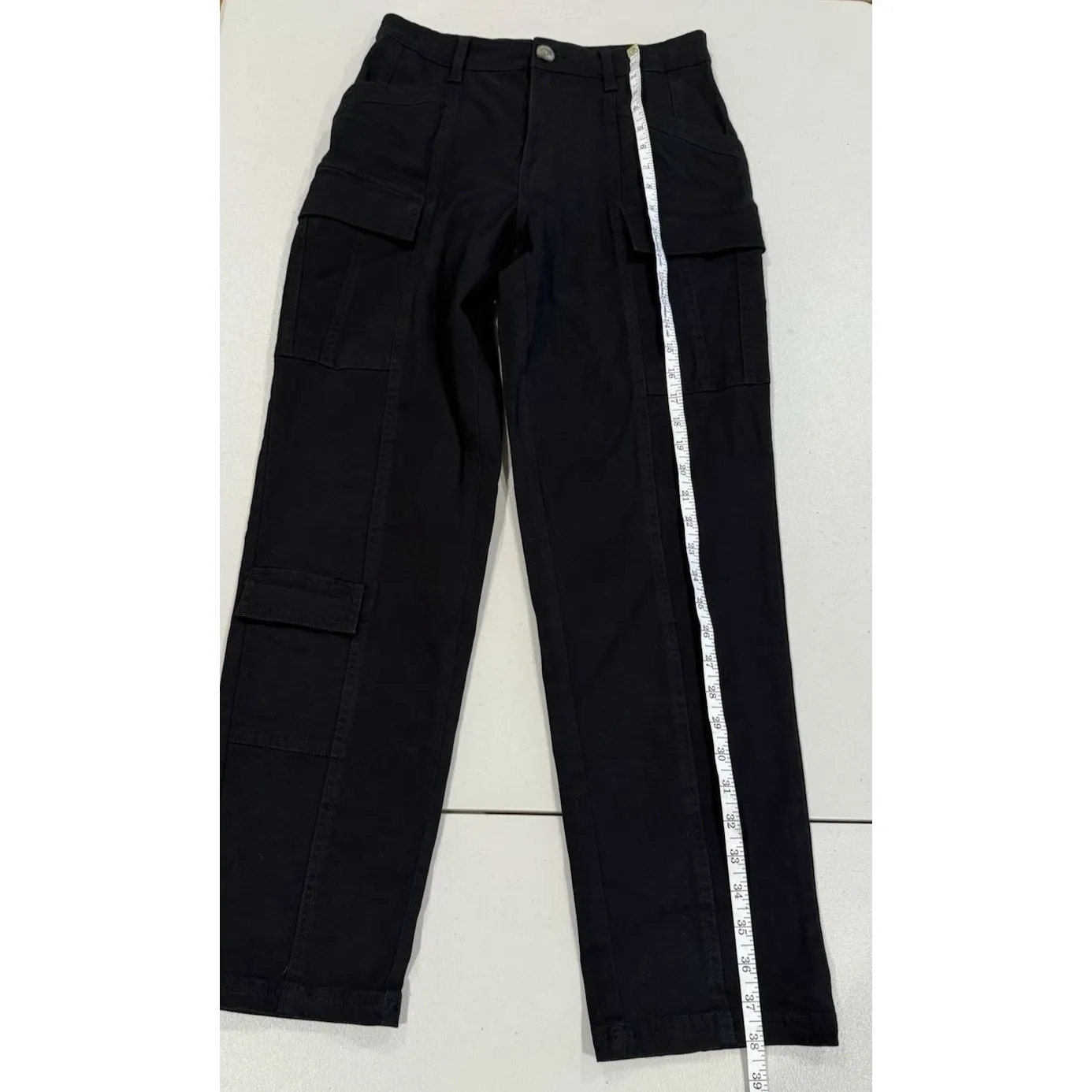 NEW H&M Cargo Pants Womens 6 Black Straight Leg Pockets Workwear Travel Career - Image 7